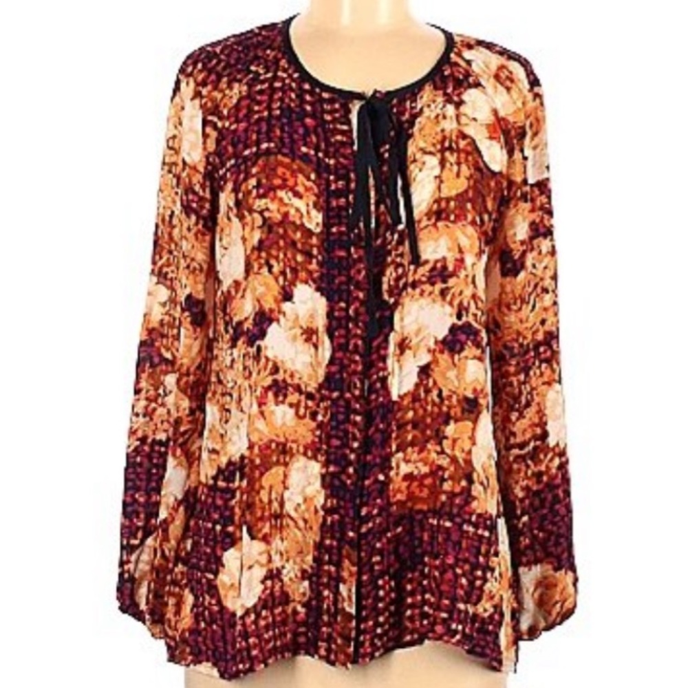 Charter Club floral printed button front top M